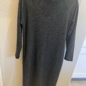 Lush Charcoal Knit Midi Dress with Pockets and Mock Turtleneck